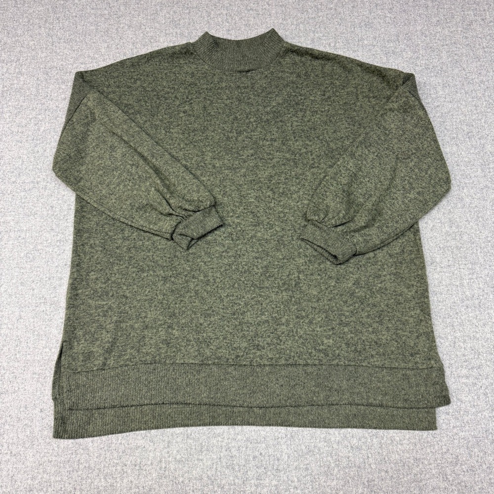 C&C California Mock Neck Top 1X Olive Green Knit Long Sleeve Relaxed Fit 1050